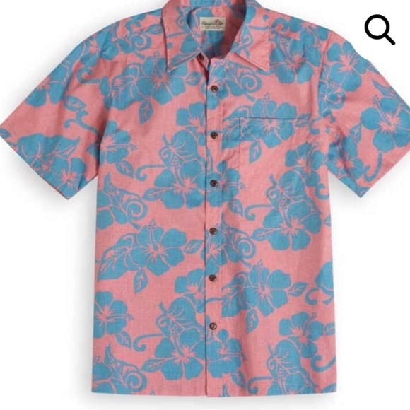 Hilo Hattie shirt Floral salmon Pink Blue Men's Shirt XL button down Hawaiian - Picture 1 of 4